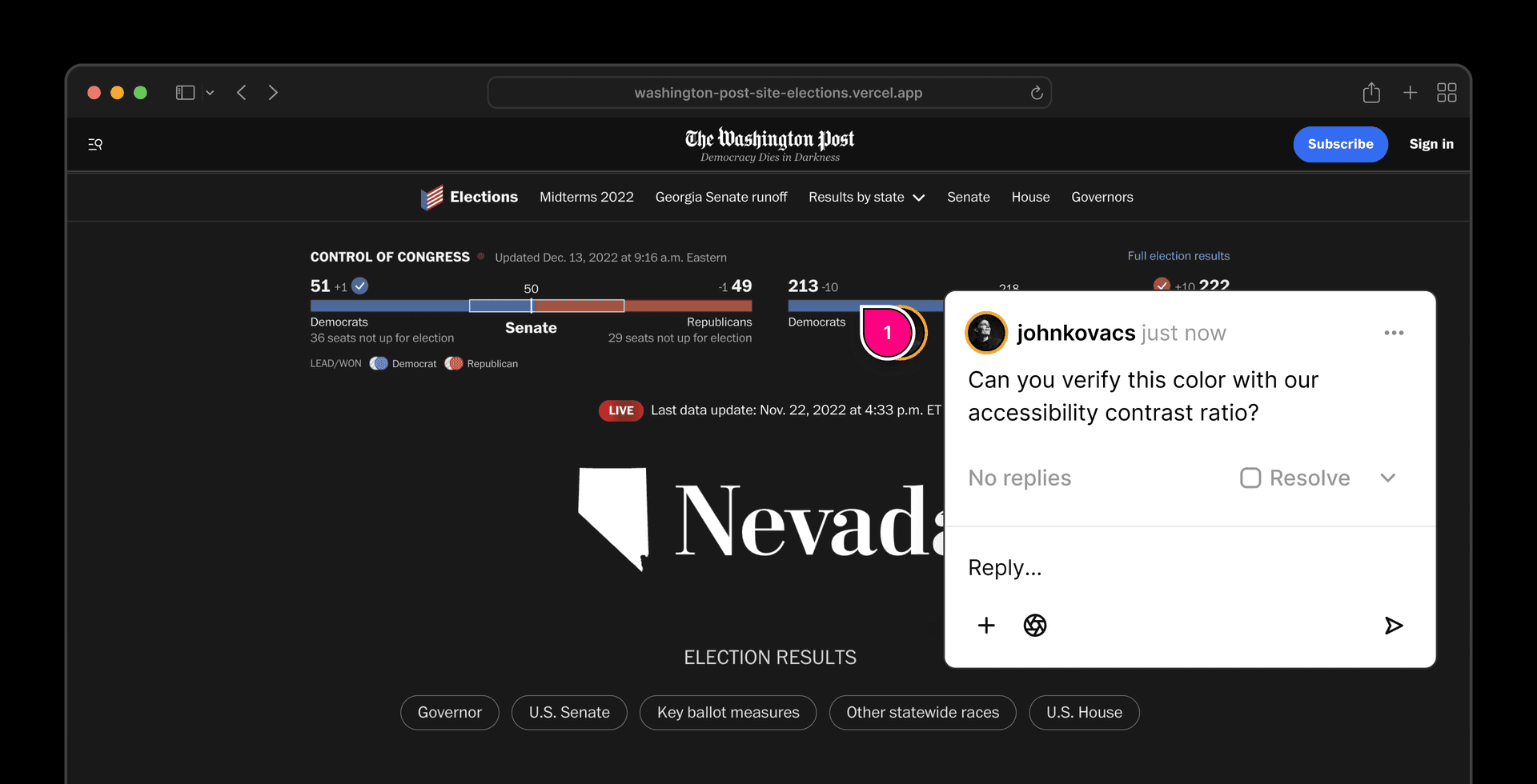 With Figma-like commenting, Vercel's Preview Comments feature empowers stakeholders from all areas of the business to collaborate with developers.